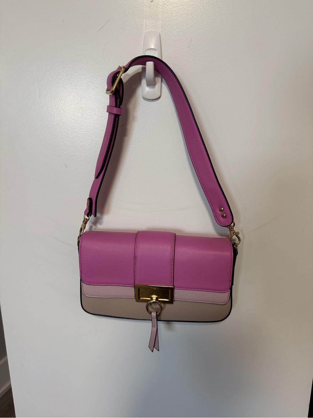 Aldo Pink and Cream Colorblock Crossbody Bag with Gold Hardware